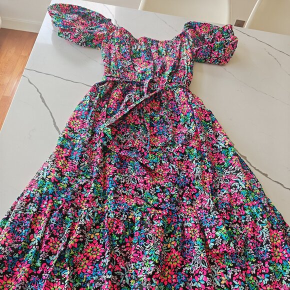 Lilly Pulitzer XL Off Shoulder Floral Maxi Dress Puff Sleeve Wrap Belt Resort Re - Picture 3 of 14